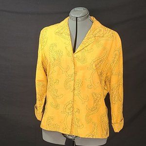 SilkLand Gold and Brown 3/4 sleeve Button Up Blouse Size L